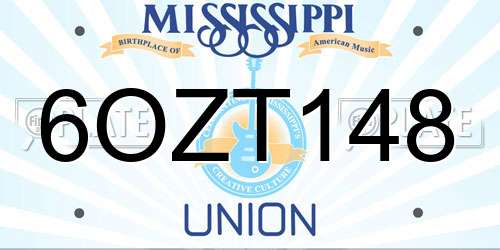 6OZT148 Mississippi License Plate