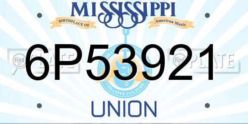 6P53921 Mississippi License Plate