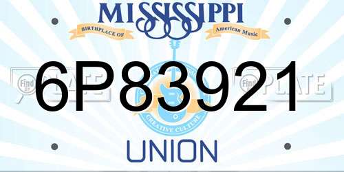 6P83921 Mississippi License Plate