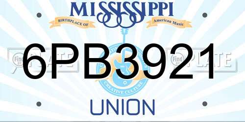 6PB3921 Mississippi License Plate