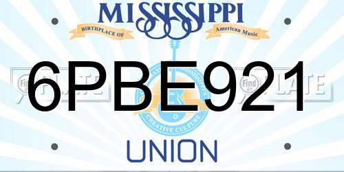 6PBE921 Mississippi License Plate