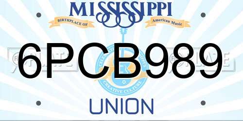6PCB989 Mississippi License Plate