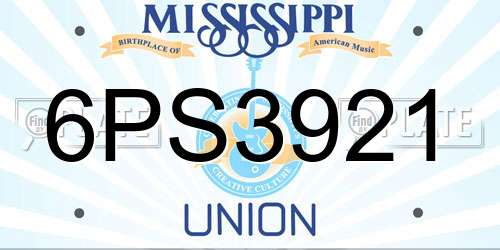 6PS3921 Mississippi License Plate