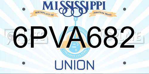 6PVA682 Mississippi License Plate