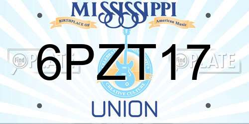 6PZT17 Mississippi License Plate