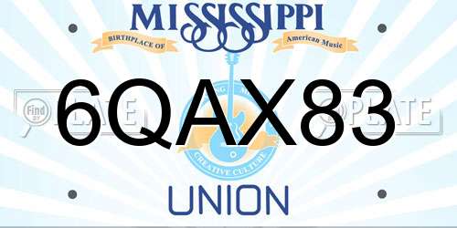 6QAX83 Mississippi License Plate