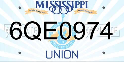 6QE0974 Mississippi License Plate