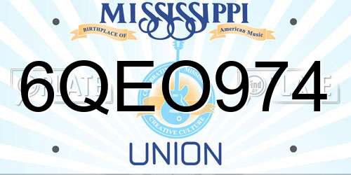 6QEO974 Mississippi License Plate