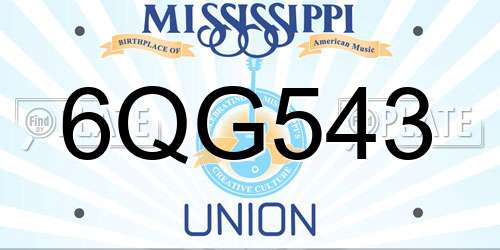 6QG543 Mississippi License Plate