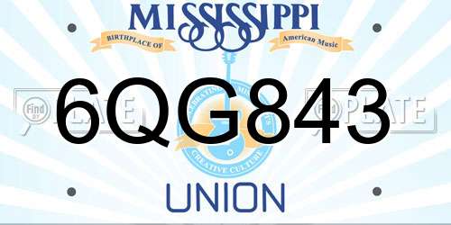 6QG843 Mississippi License Plate