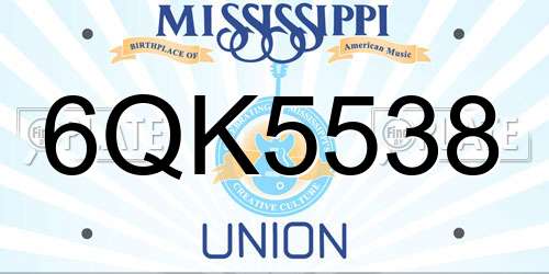 6QK5538 Mississippi License Plate