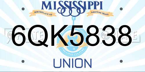 6QK5838 Mississippi License Plate