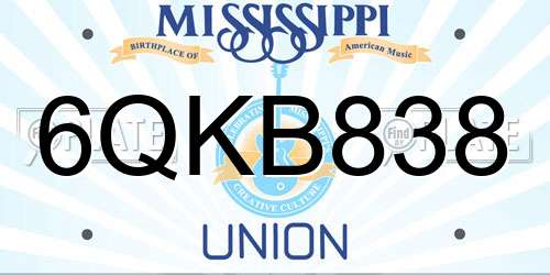 6QKB838 Mississippi License Plate