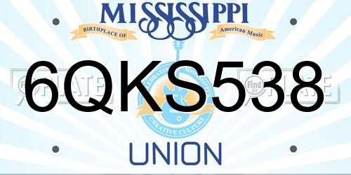 6QKS538 Mississippi License Plate