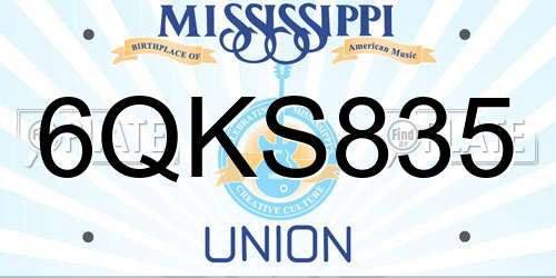 6QKS835 Mississippi License Plate