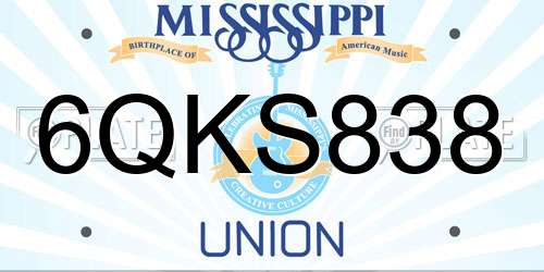 6QKS838 Mississippi License Plate