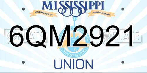 6QM2921 Mississippi License Plate