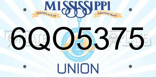 6QO5375 Mississippi License Plate