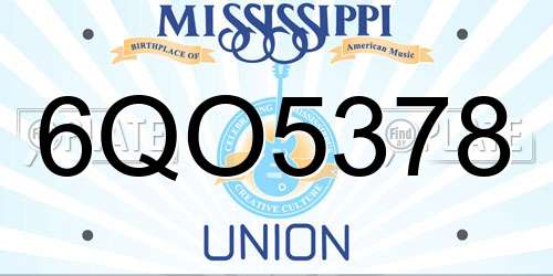 6QO5378 Mississippi License Plate