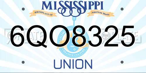 6QO8325 Mississippi License Plate