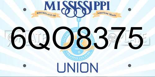 6QO8375 Mississippi License Plate
