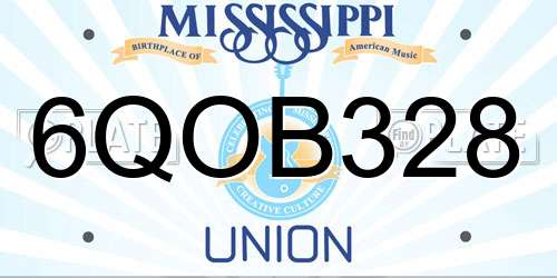 6QOB328 Mississippi License Plate