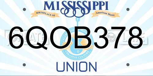 6QOB378 Mississippi License Plate