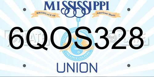 6QOS328 Mississippi License Plate