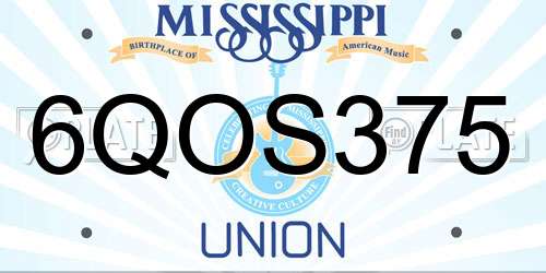 6QOS375 Mississippi License Plate