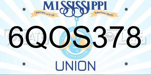 6QOS378 Mississippi License Plate