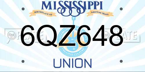 6QZ648 Mississippi License Plate