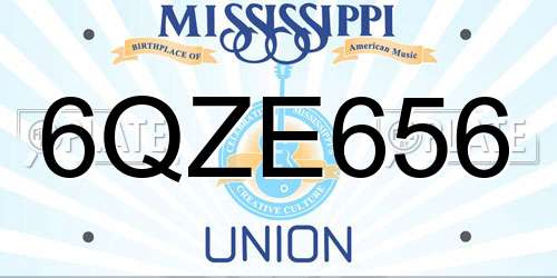 6QZE656 Mississippi License Plate