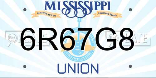 6R67G8 Mississippi License Plate