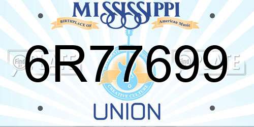 6R77699 Mississippi License Plate