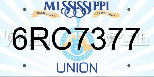 6RC7377 Mississippi License Plate