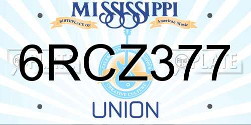 6RCZ377 Mississippi License Plate