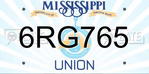 6RG765 Mississippi License Plate