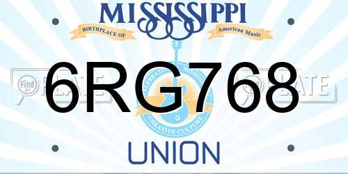 6RG768 Mississippi License Plate
