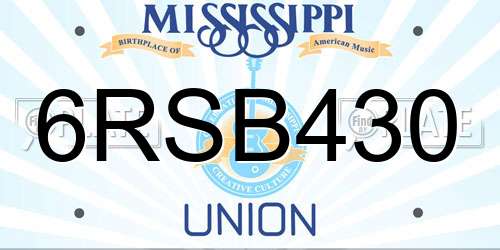 6RSB430 Mississippi License Plate