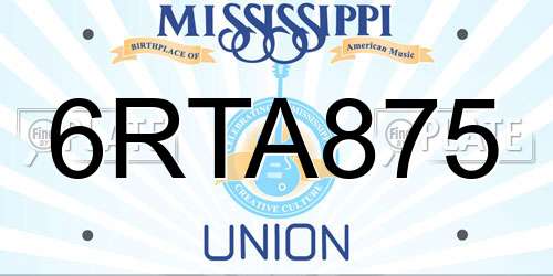 6RTA875 Mississippi License Plate