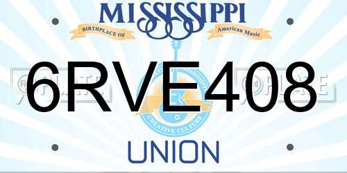 6RVE408 Mississippi License Plate