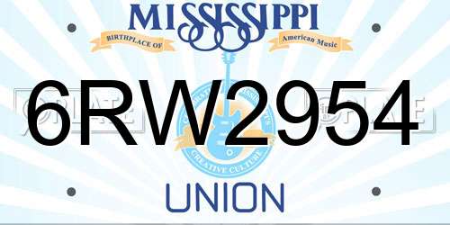 6RW2954 Mississippi License Plate