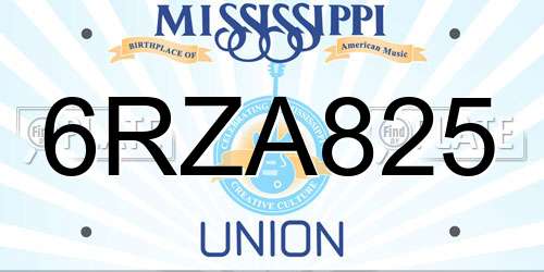 6RZA825 Mississippi License Plate