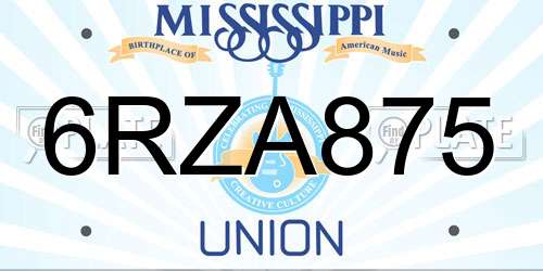 6RZA875 Mississippi License Plate
