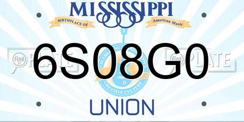 6S08G0 Mississippi License Plate