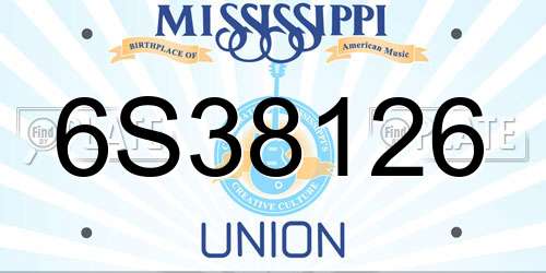 6S38126 Mississippi License Plate