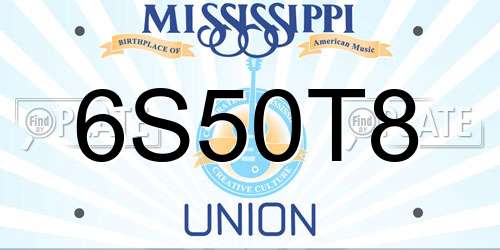 6S50T8 Mississippi License Plate