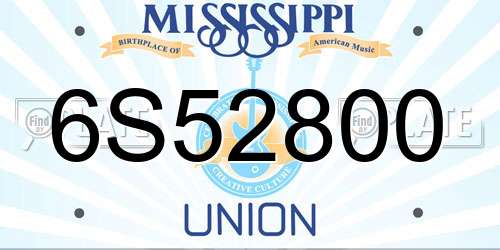 6S52800 Mississippi License Plate