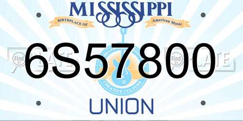 6S57800 Mississippi License Plate