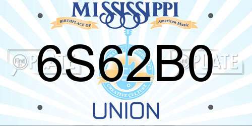 6S62B0 Mississippi License Plate